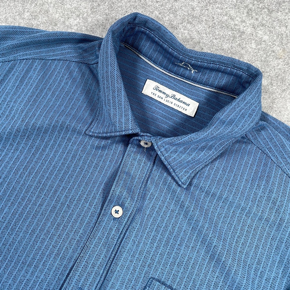 Tommy Bahama Mens San Lucio Stretch Shirt Large Blue IslandZone Long Sleeve